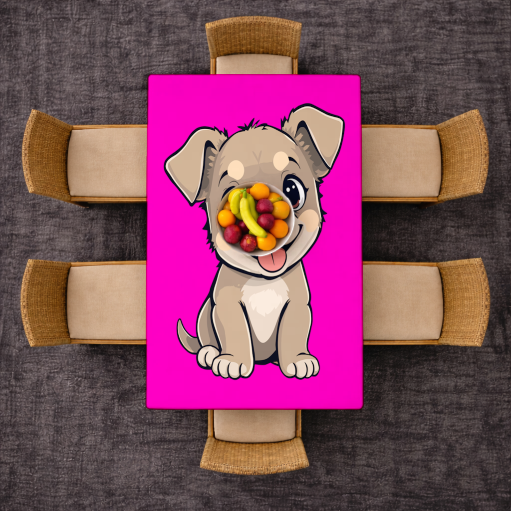 Cute Dog Illustration on Pink Background Rectangular Tablecloth