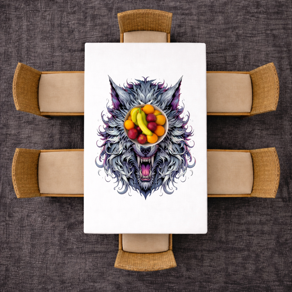Fierce Wolf Head Illustration Heterochromia Eyes, Savage Wolf Rectangular Tablecloth