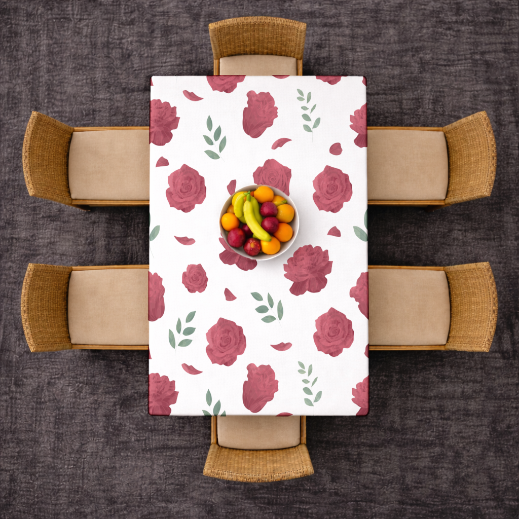 Red Rose and Leaf Romantic Seamless Pattern Rectangular Tablecloth