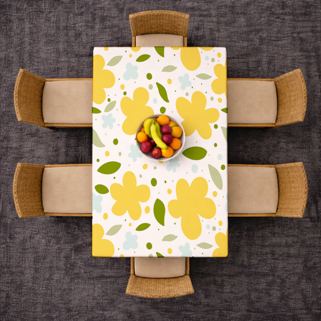 Yellow Floral and Leaf Boho Seamless Pattern Rectangular Tablecloth
