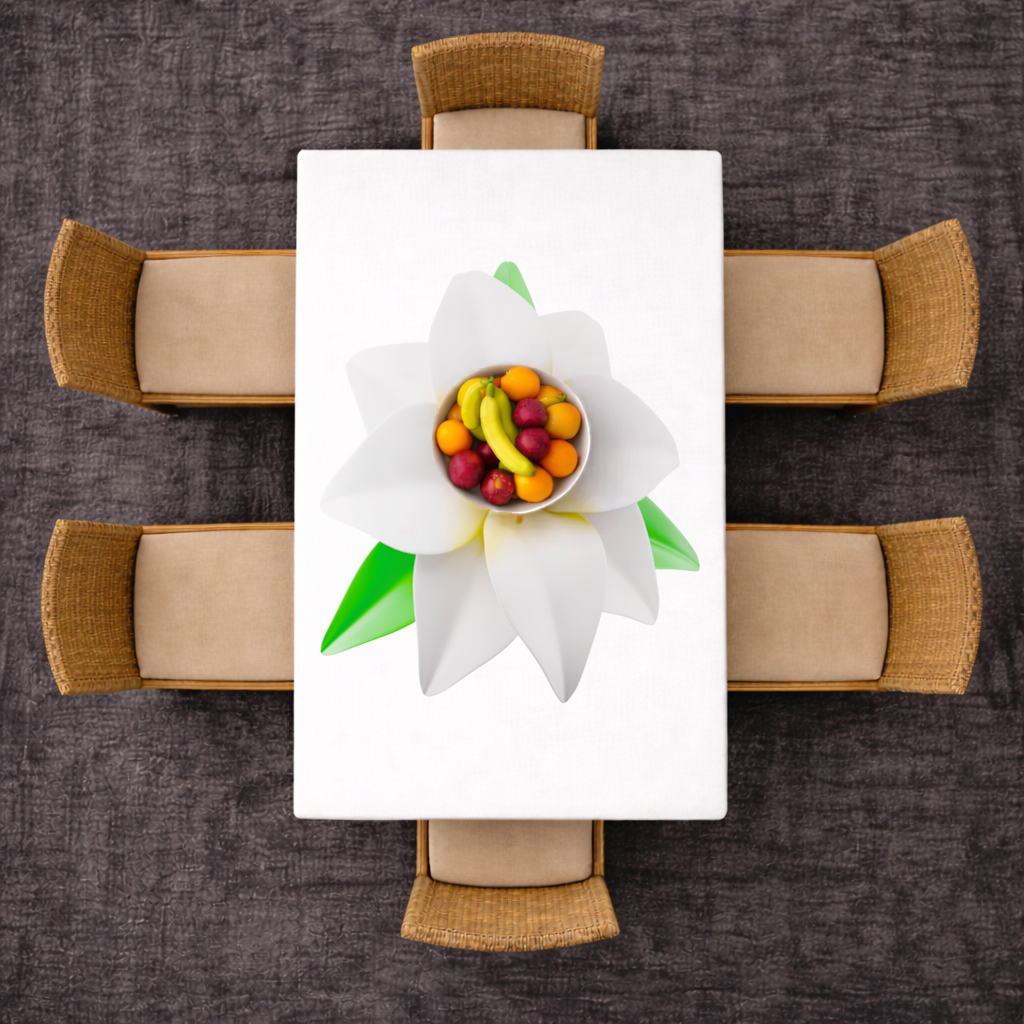 3D White Lily Flower Illustration Rectangular Tablecloth