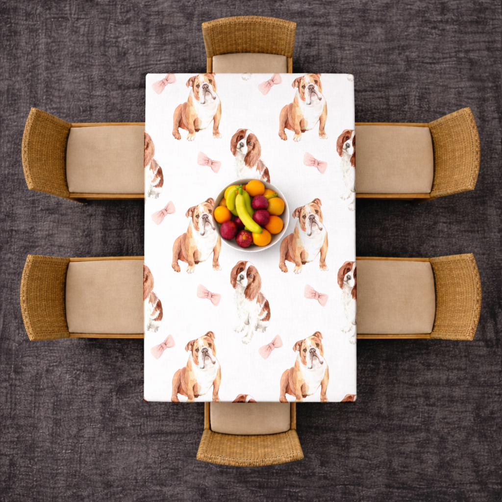 Watercolor English Bulldog and Cavalier Puppy Pattern Rectangular Tablecloth