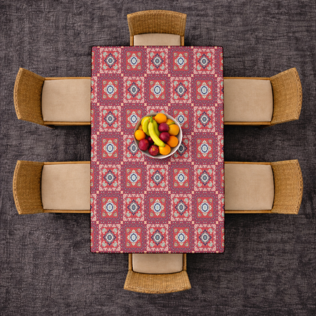 Traditional Kilim Inspired Red Ethnic Geometric Pattern Rectangular Tablecloth