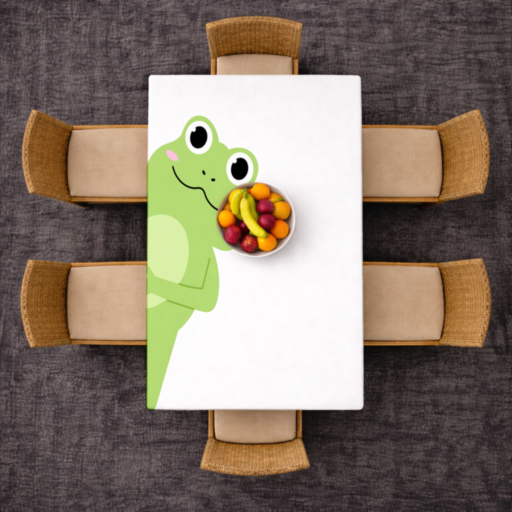 Cute Green Frog Peek-a-Boo Illustration Rectangular Tablecloth