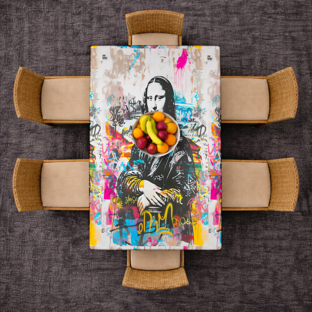 Graffiti Style Modern Mona Lisa Illustration Rectangular Tablecloth