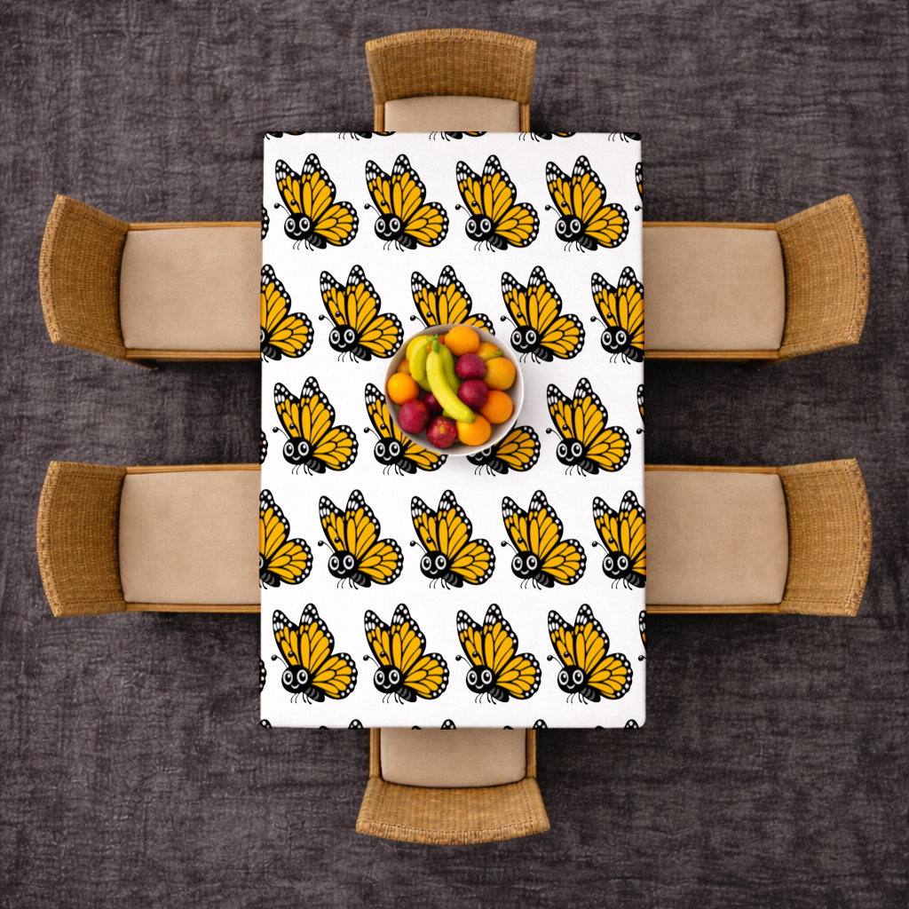 Smiling Orange Monarch Butterfly Character Rectangular Tablecloth