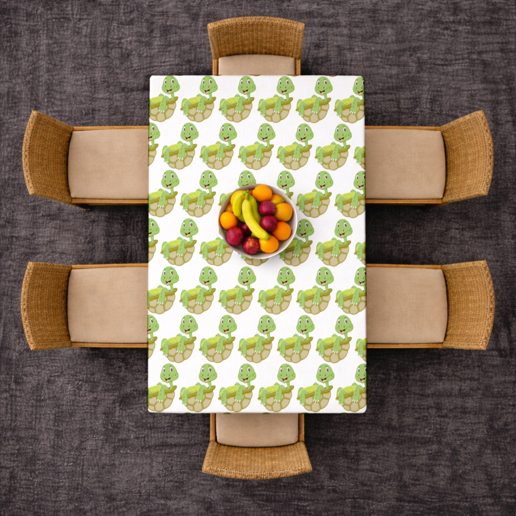 Happy Smiling Green Turtle in Shell Rectangular Tablecloth