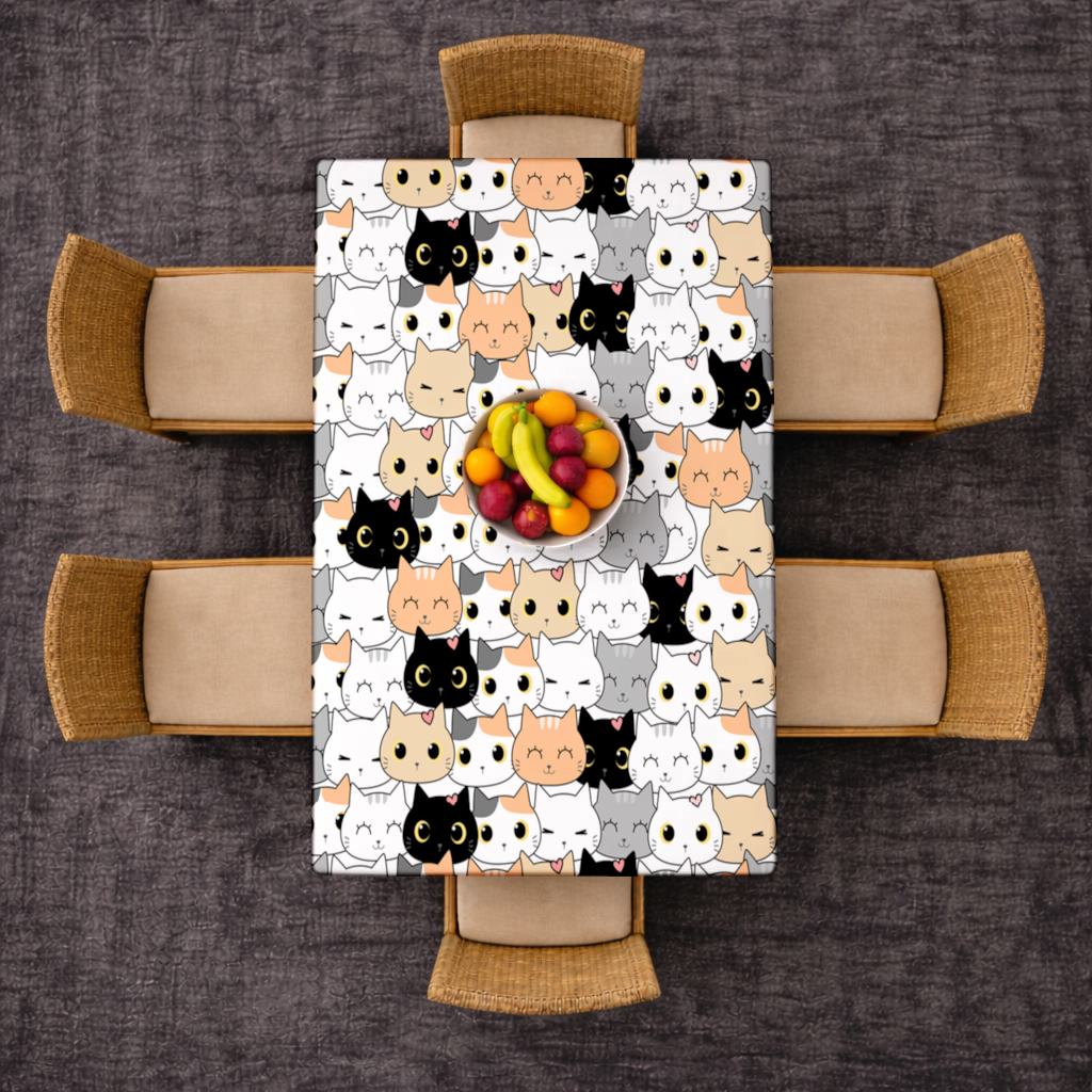 Colorful Cute Cat Faces Seamless Pattern Rectangular Tablecloth