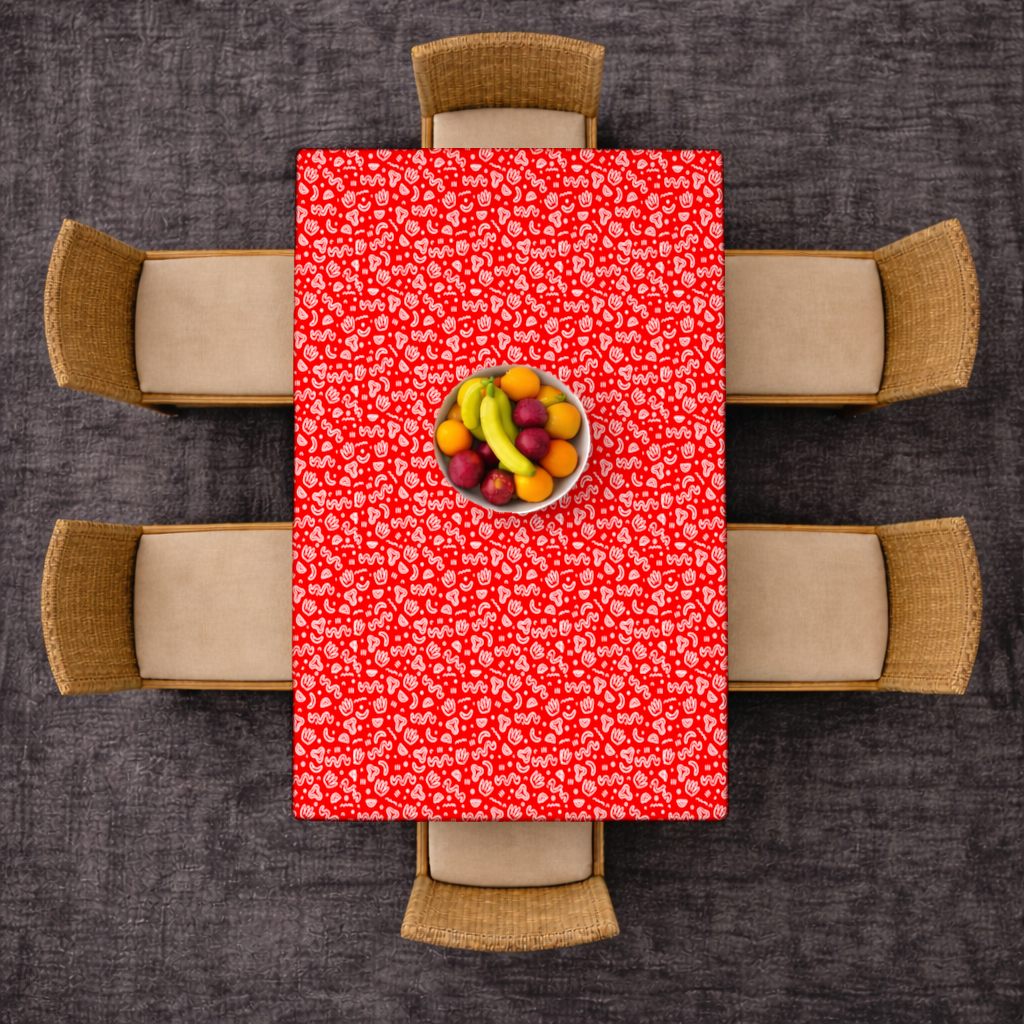 Red Abstract Doodle Rectangular Tablecloth