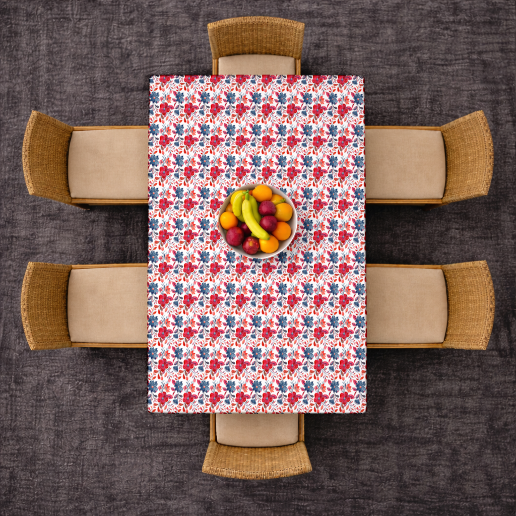 Watercolor Red Navy Floral Rectangular Tablecloth