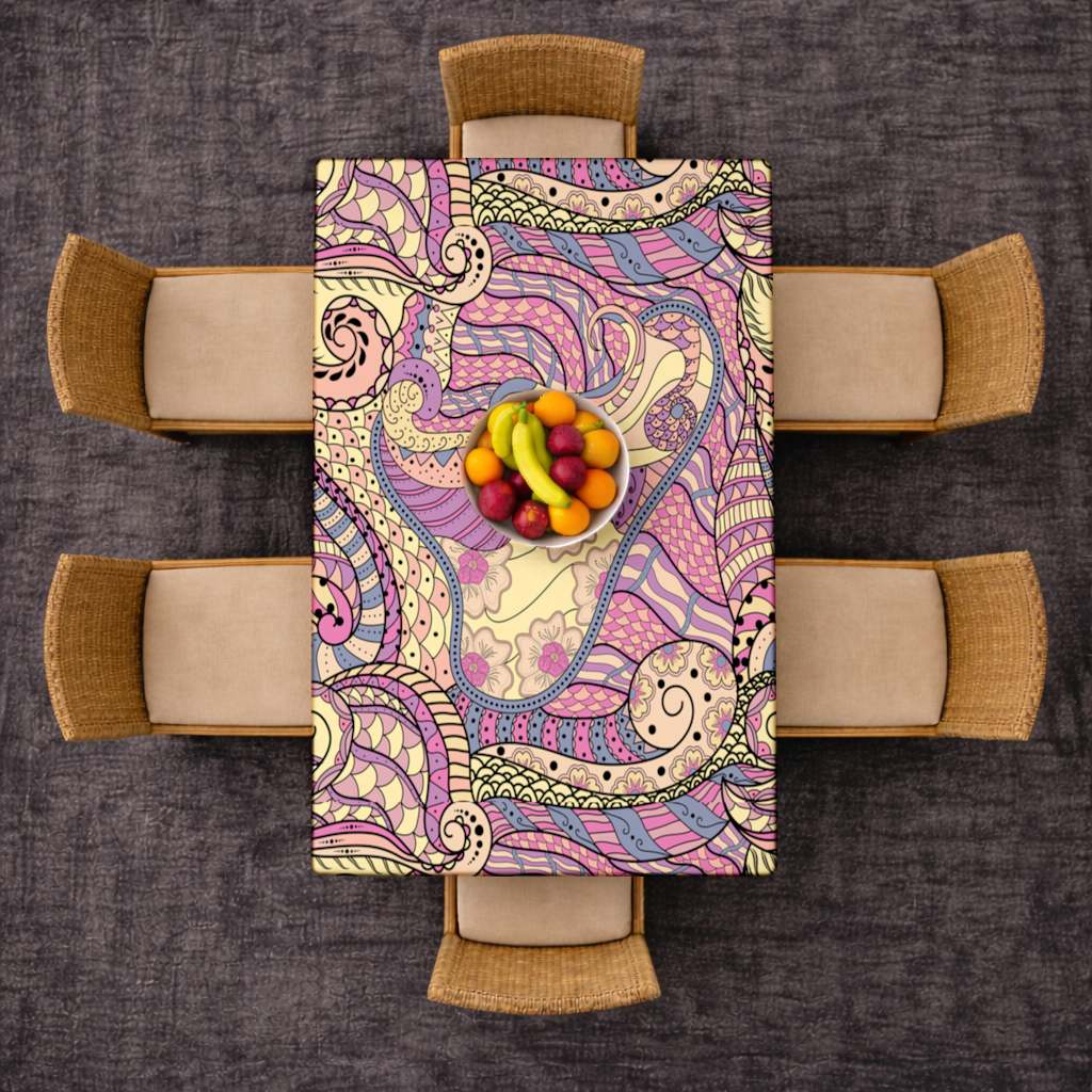 Psychedelic Zentangle Floral Rectangular Tablecloth
