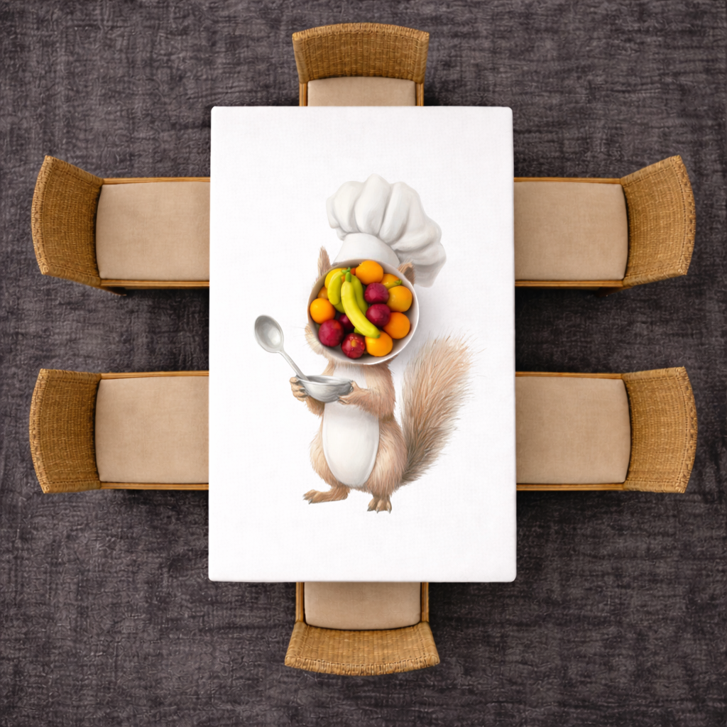 Whimsical Little Chef Squirrel Rectangular Tablecloth