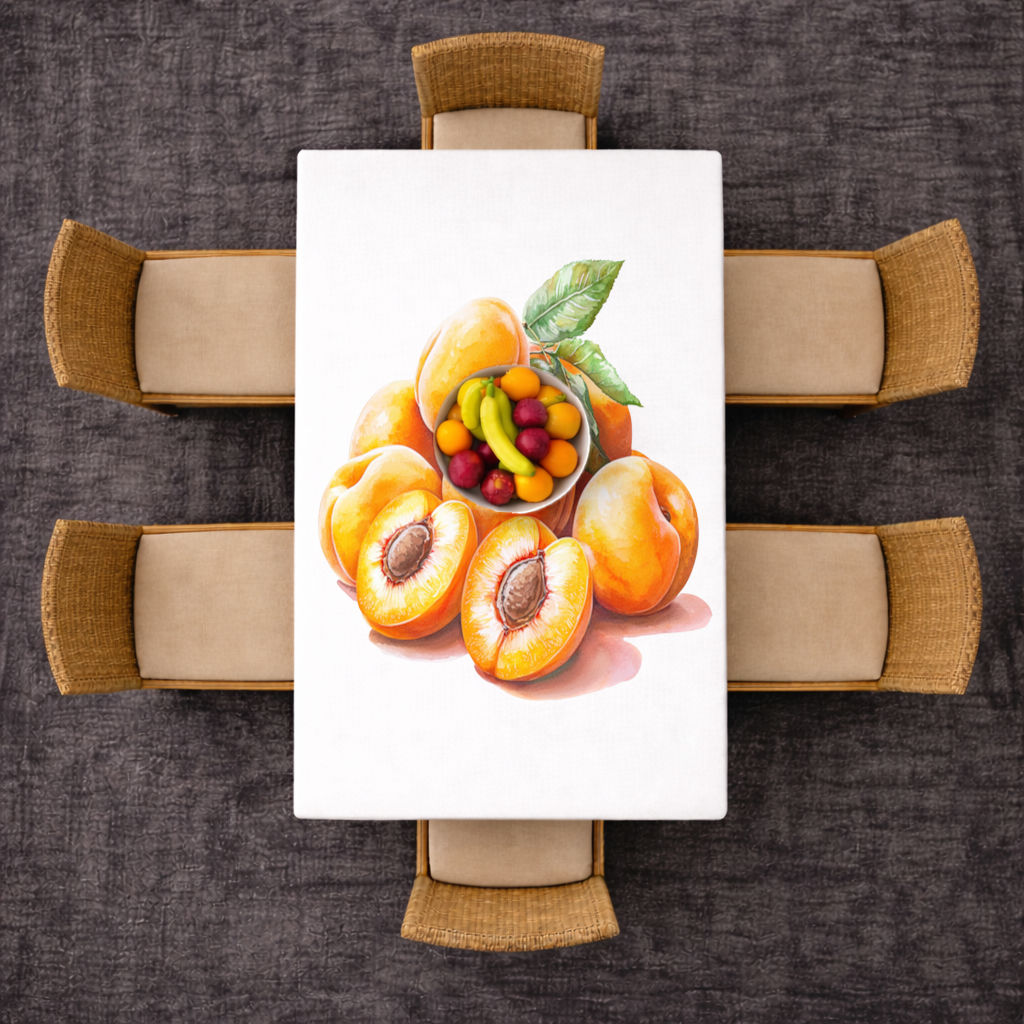 Watercolor Apricot and Leaves Rectangular Tablecloth