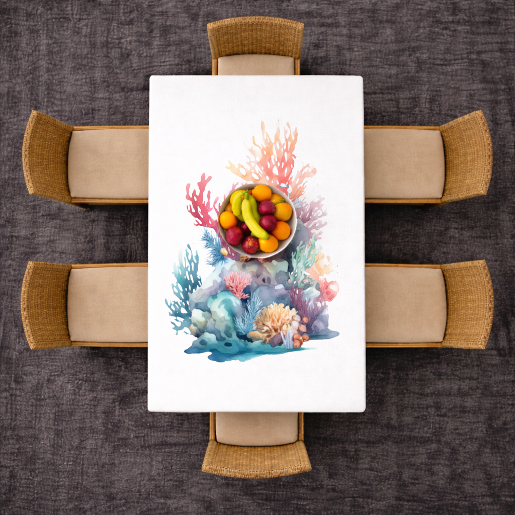Vibrant Watercolor Coral Reef Scene Rectangular Tablecloth