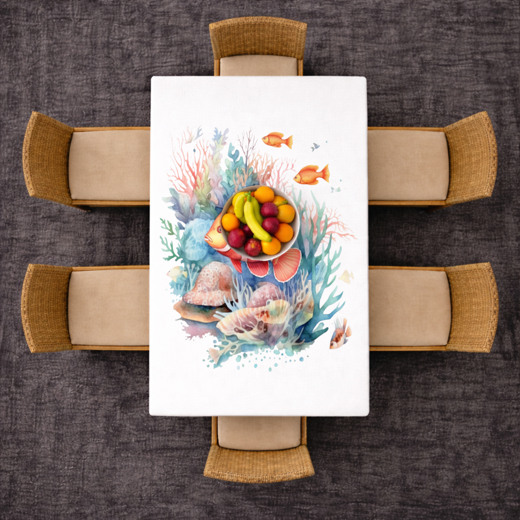 Watercolor Clownfish and Tropical Coral Reef Rectangular Tablecloth