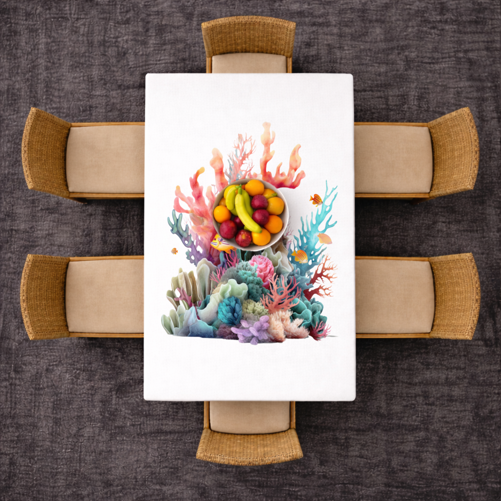 Vibrant Coral Reef and Tropical Fish Rectangular Tablecloth