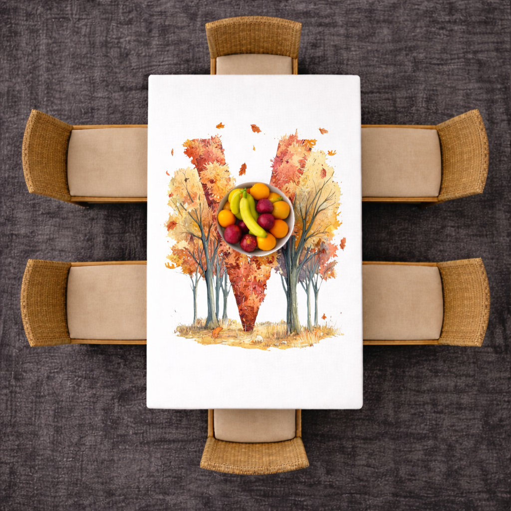 Orange Autumn Forest Letter M Rectangular Tablecloth