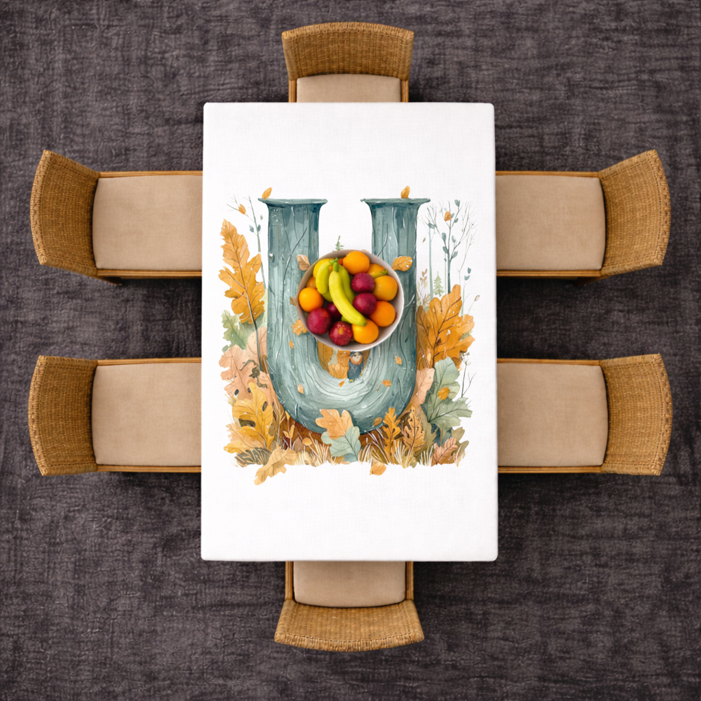 Autumn Woodland Initial Letter U Rectangular Tablecloth