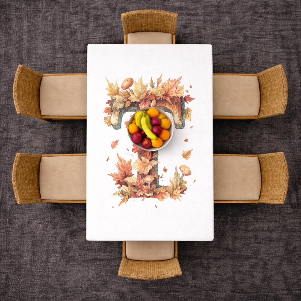 Autumn Leaf Wooden Letter T Rectangular Tablecloth
