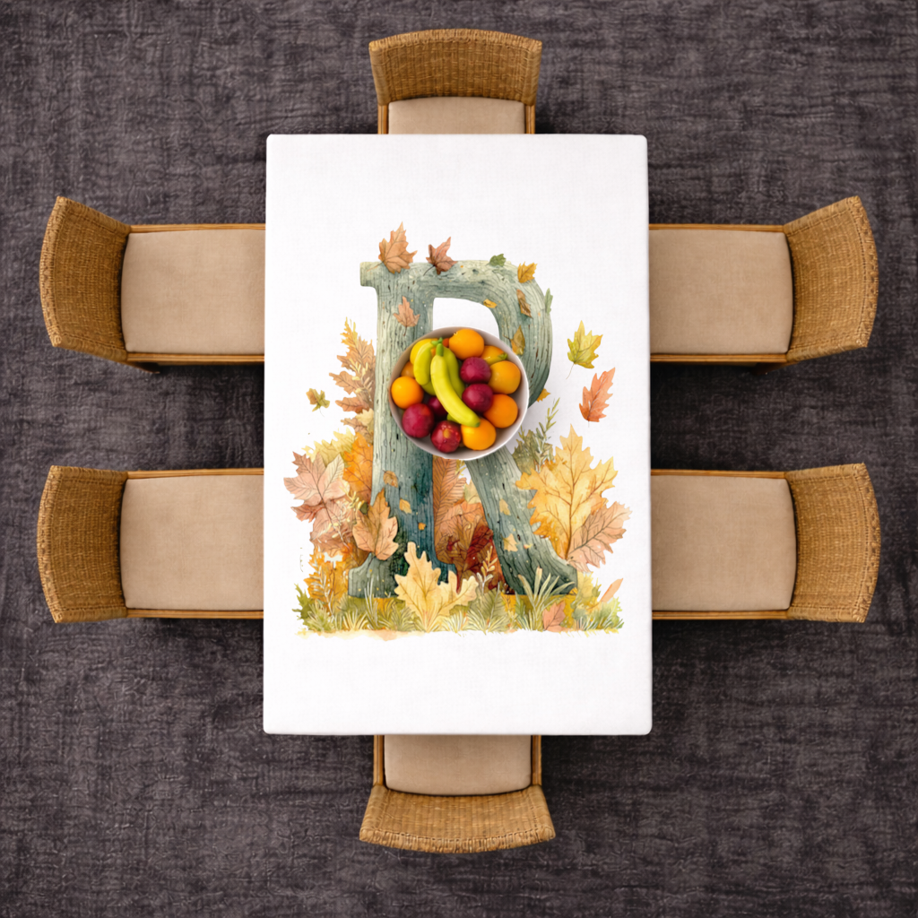 Autumn Letter R with Fall Leaves Rectangular Tablecloth