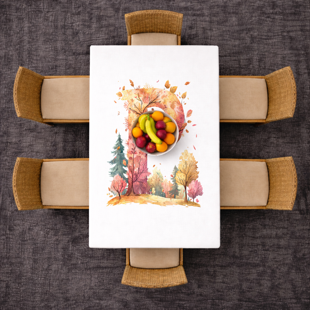 Autumn Forest Letter P with Bird Rectangular Tablecloth