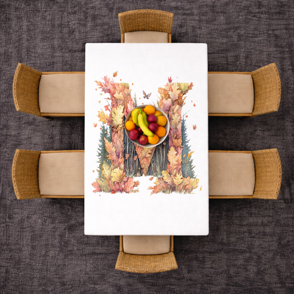 Autumn Letter M With Fall Leaves Rectangular Tablecloth