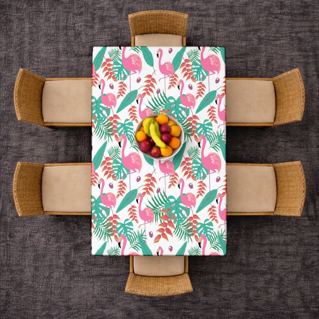 Pink Flamingo Tropical Leaves Rectangular Tablecloth