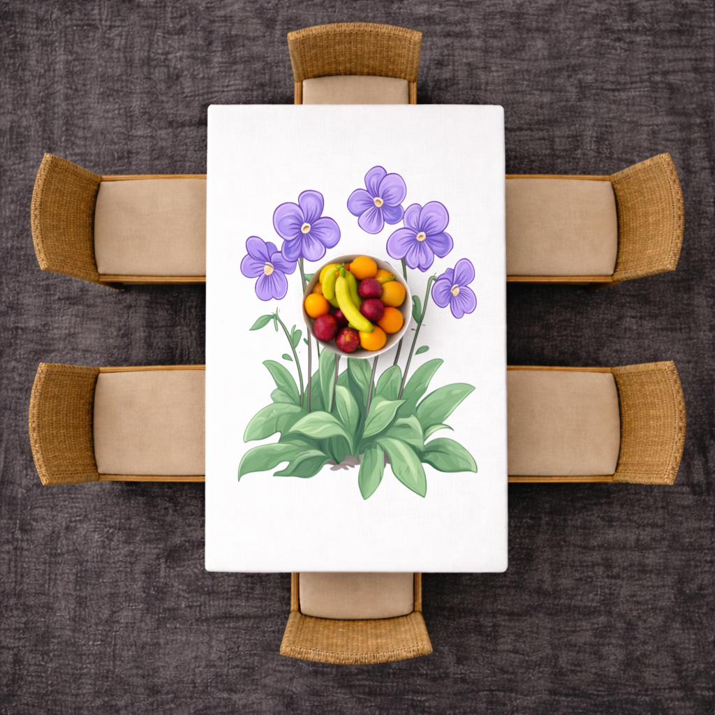 Kır Çiçekleri Mor Menekşeler Masa Örtüsü