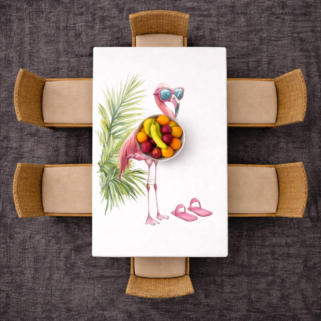 Güneş Gözlüklü Pembe Flamingo Masa Örtüsü
