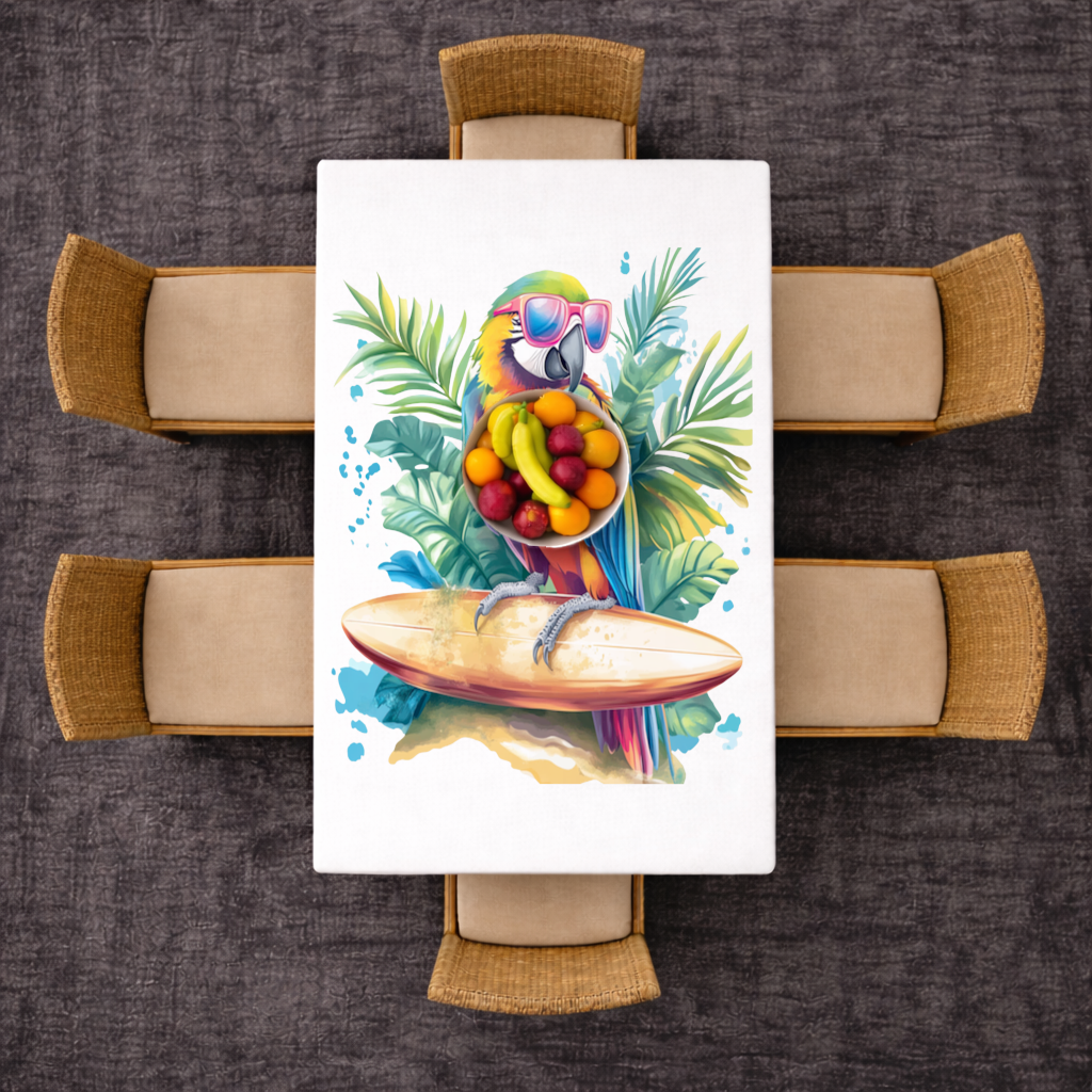 Surfing Parrot with Pink Sunglasses Rectangular Tablecloth