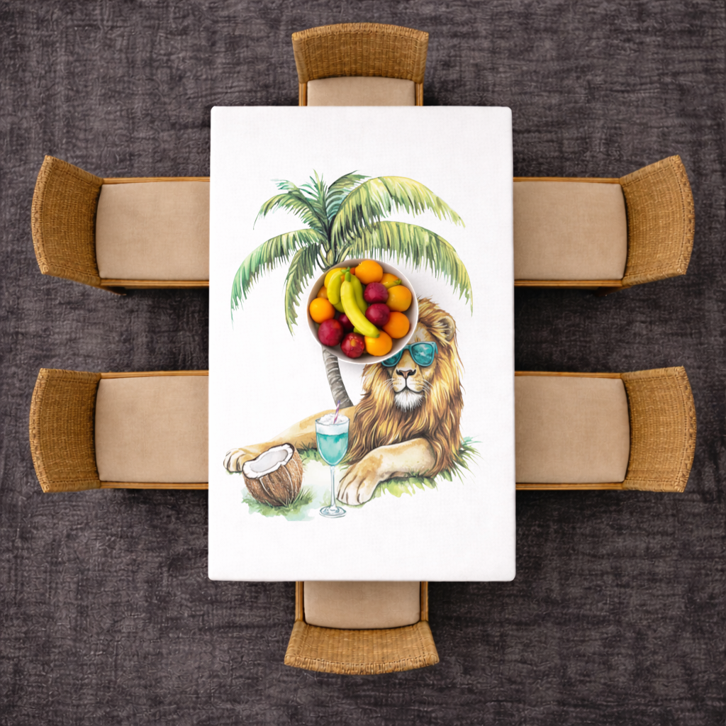 Summer Vibe Lion Under Palm Tree Rectangular Tablecloth