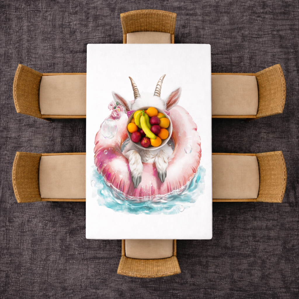 Baby Goat in Pink Pool Ring Rectangular Tablecloth