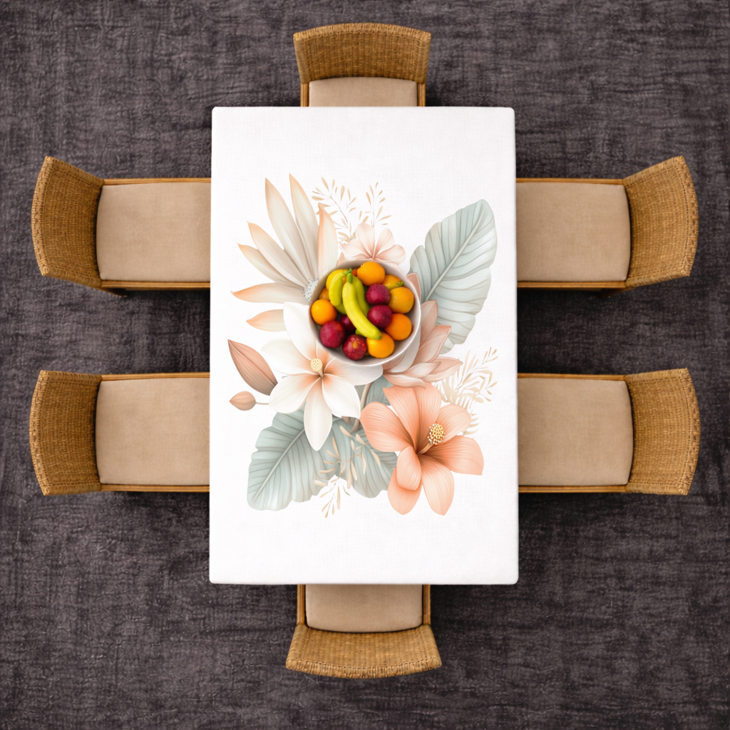 Şeftali Tonlu Tropikal Çiçek Buketi Masa Örtüsü