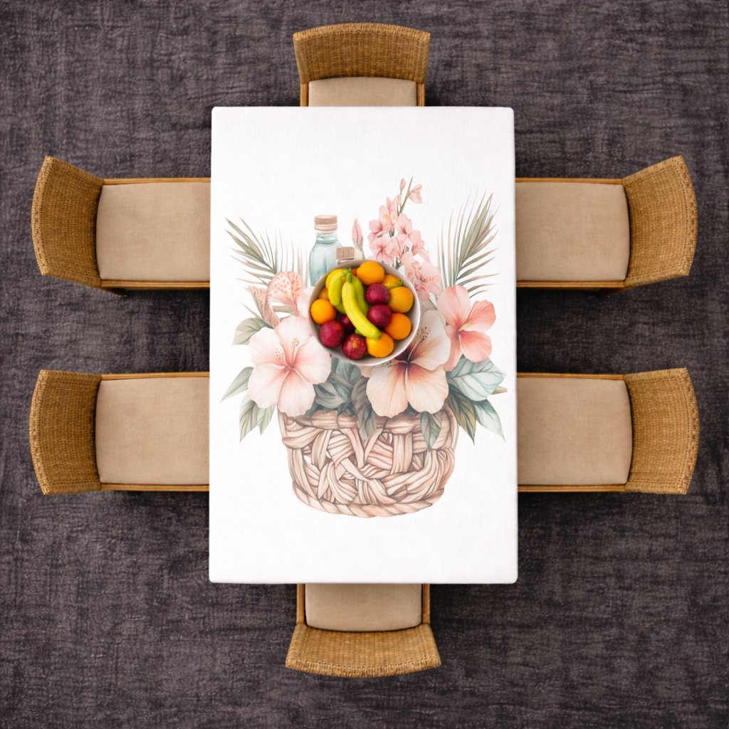 Tropical Hibiscus Flower Woven Basket Rectangular Tablecloth