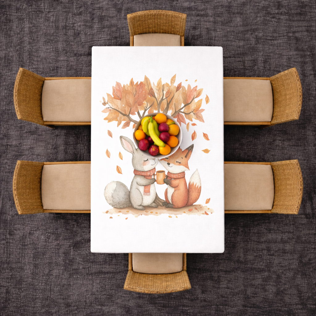 Sıcacık Sonbahar Tavşanı ve Tilkisi Masa Örtüsü
