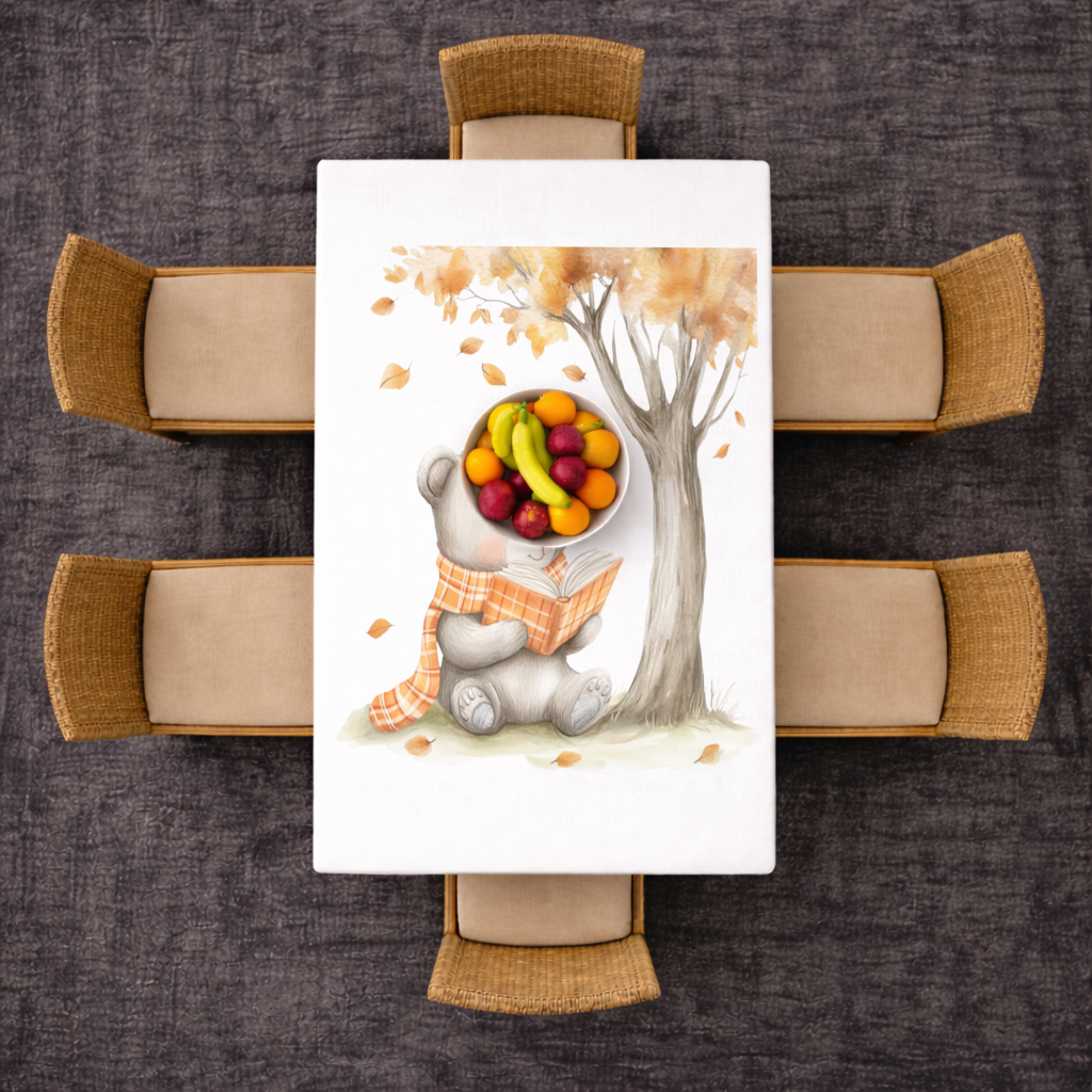 Reading Bear with Orange Scarf Rectangular Tablecloth