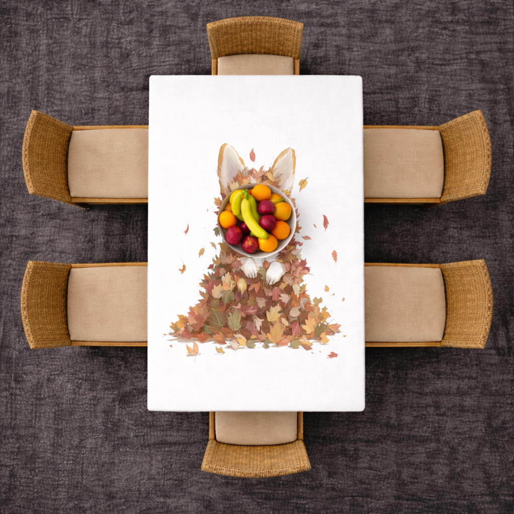 Happy Corgi Puppy in Fall Leaves 