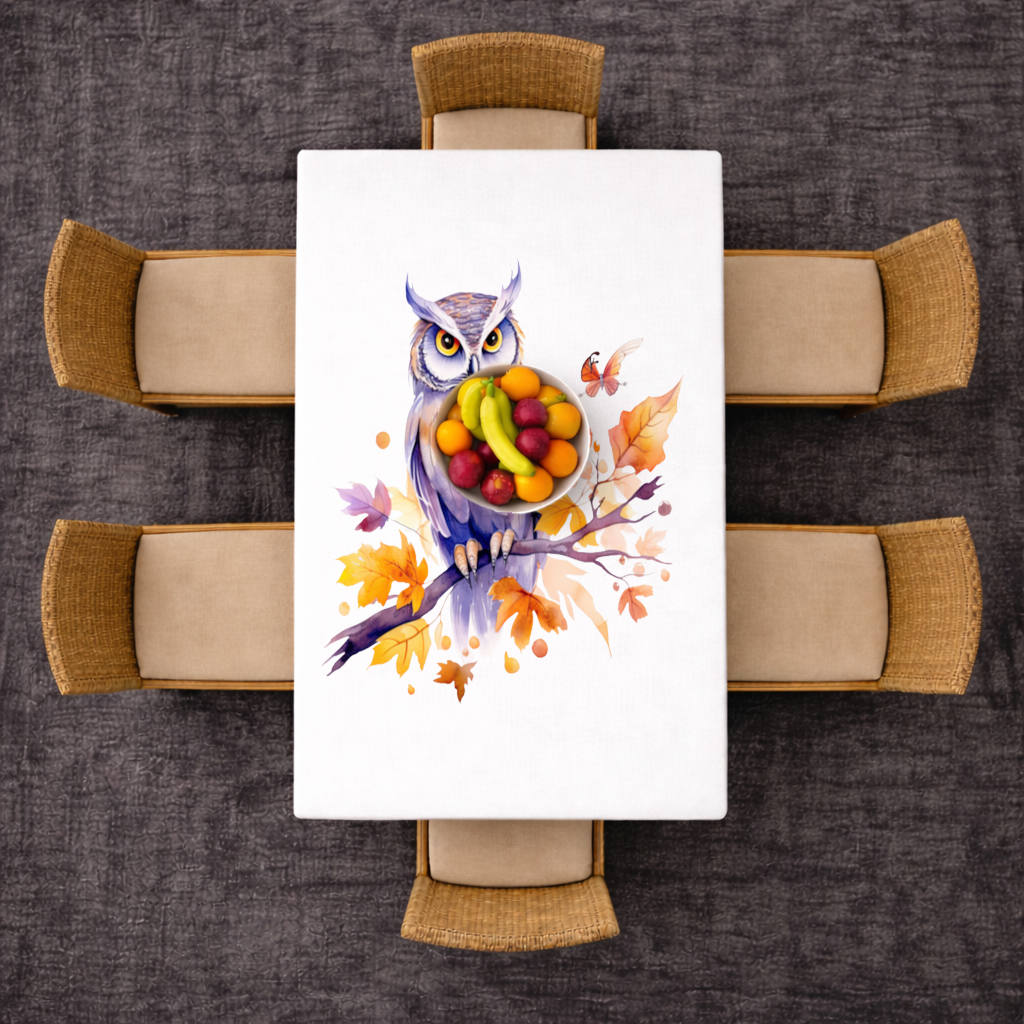 Whimsical Autumn Owl and Butterfly Rectangular Tablecloth