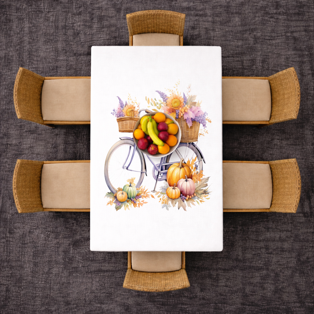 Balkabaklı ve Ayçiçekli Sonbahar Bisikleti Masa Örtüsü