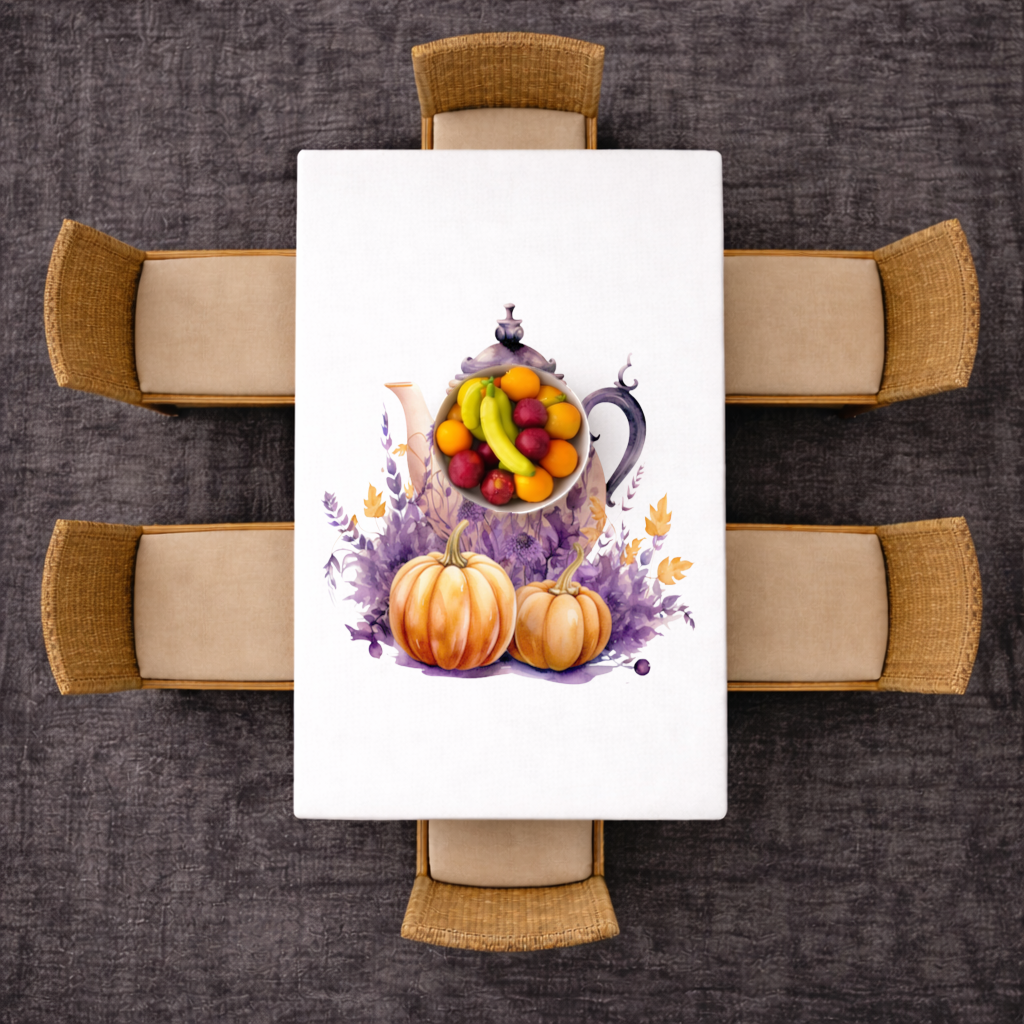 Vintage Purple Floral Pumpkin Teapot Rectangular Tablecloth