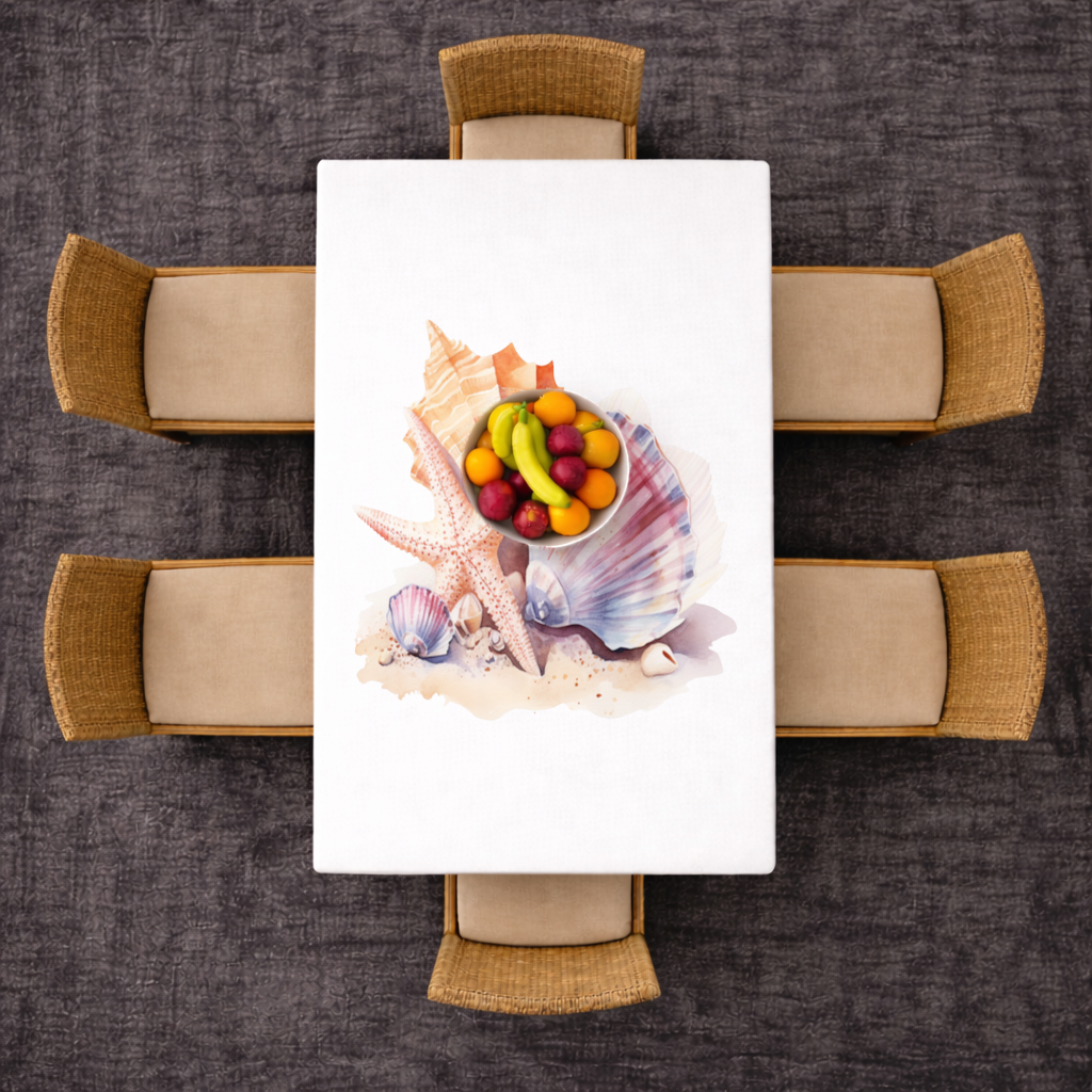 Watercolor Coastal Seashells Rectangular Tablecloth