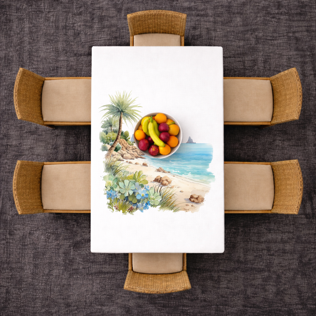 Tropical Palm Tree and Turquoise Sea Rectangular Tablecloth