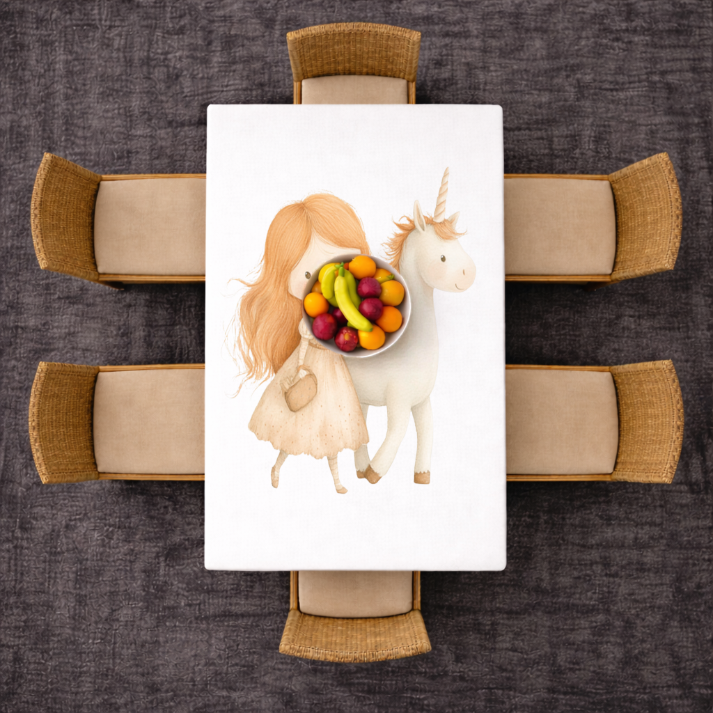 Ginger Girl with Whimsical White Unicorn Rectangular Tablecloth
