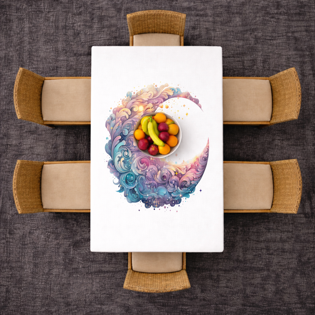 Colorful Swirled Celestial Moon Rectangular Tablecloth