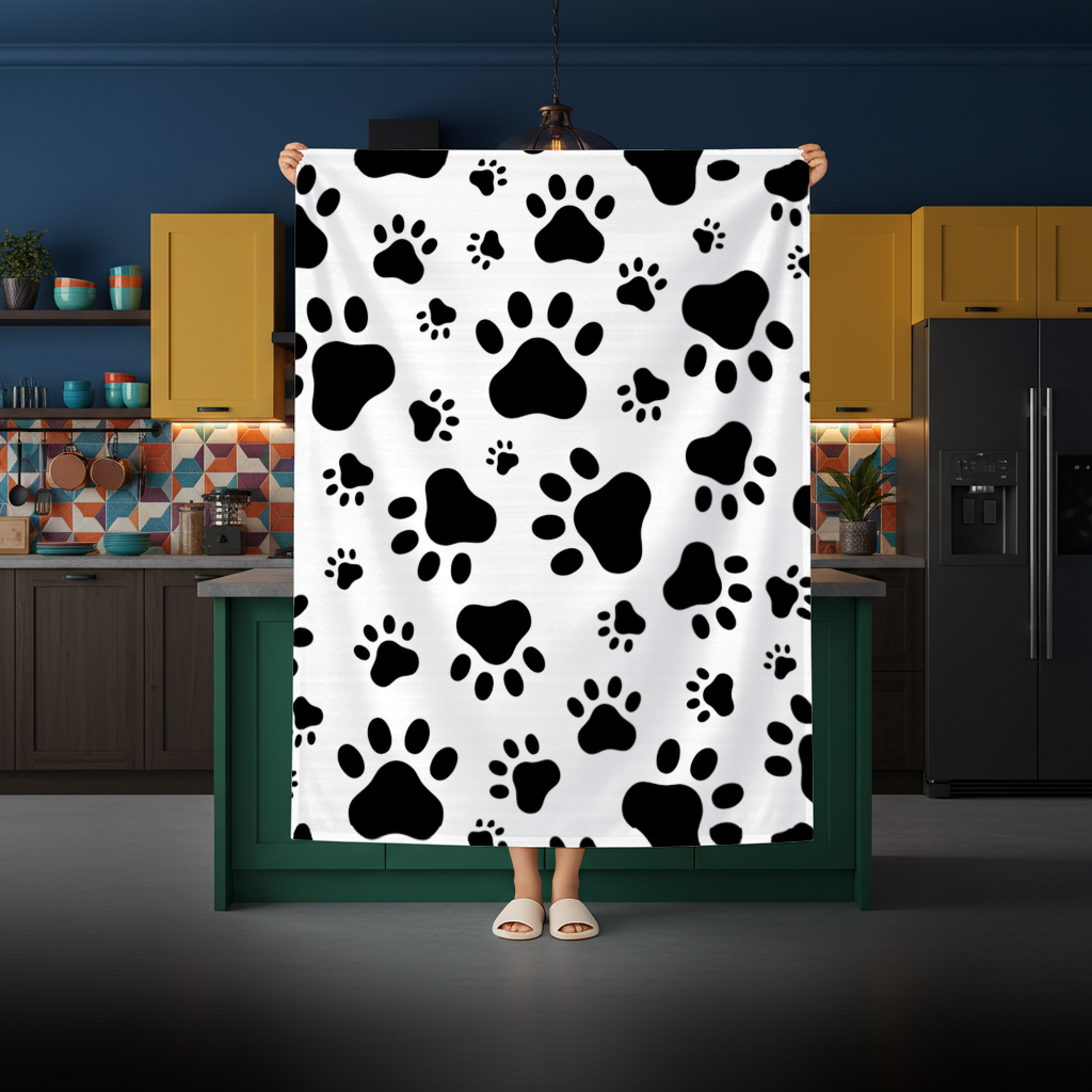 Black and White Paw Pattern Design Rectangular Tablecloth