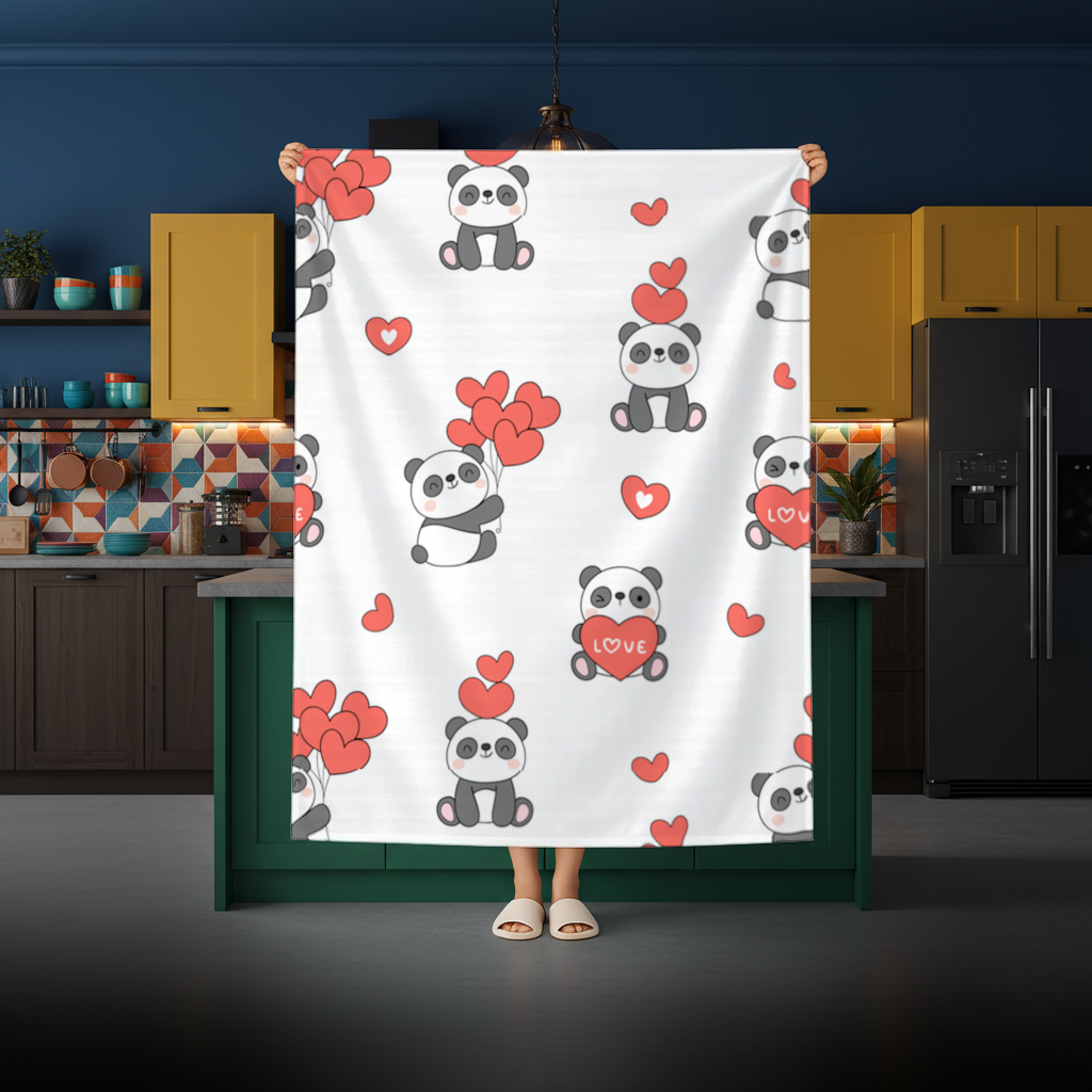 Cute Panda Valentines Day Love Heart Pattern Design Rectangular Tablecloth
