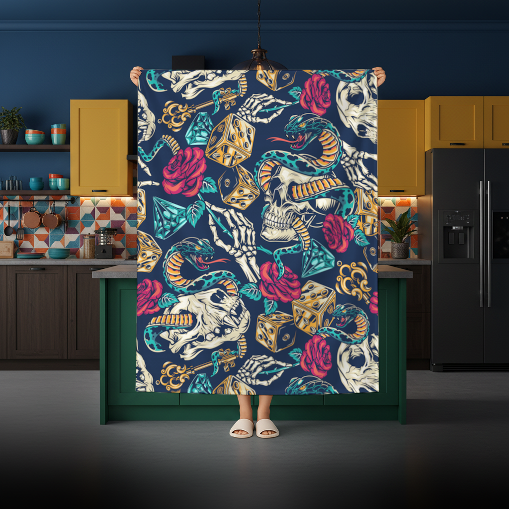 Skull Snake Dice and Roses Pattern 