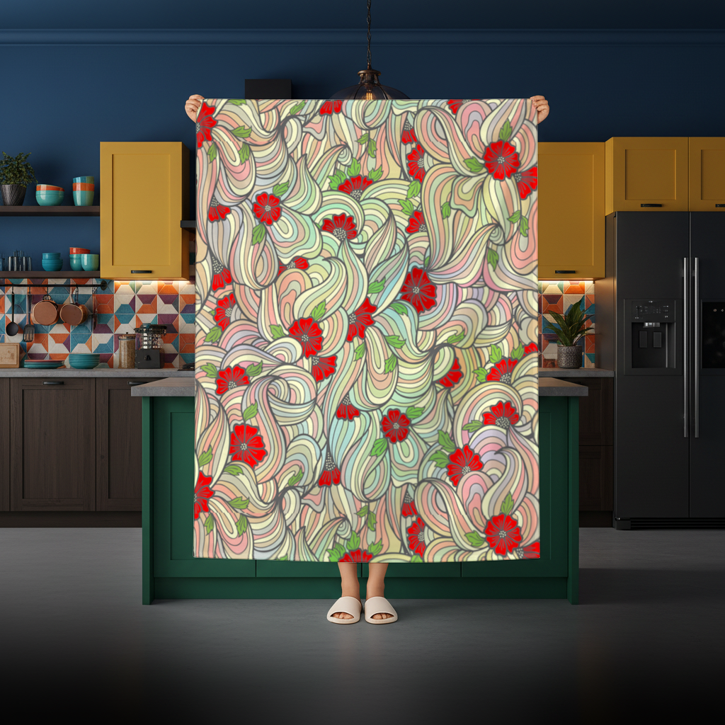 Floral Retro Wavy Pattern Rectangular Tablecloth
