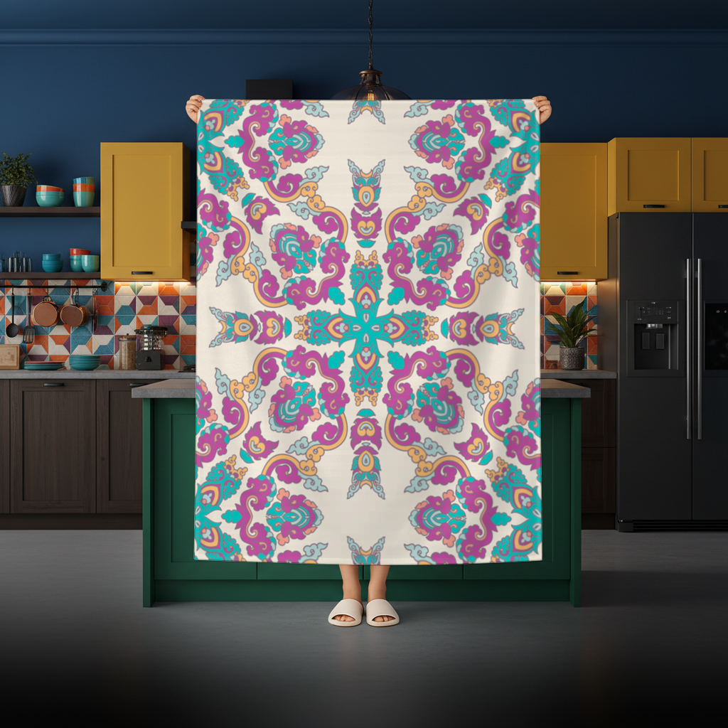 Colorful Oriental Symmetrical Mandala Pattern Rectangular Tablecloth