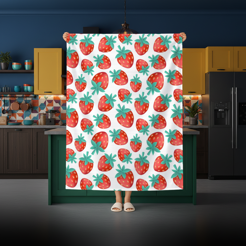 Vibrant Red Strawberry Summer Pattern Rectangular Tablecloth